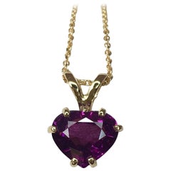 Neon Purple 1.44 Carat Rhodolite Malawi Garnet Heart Cut Solitaire Gold Pendant