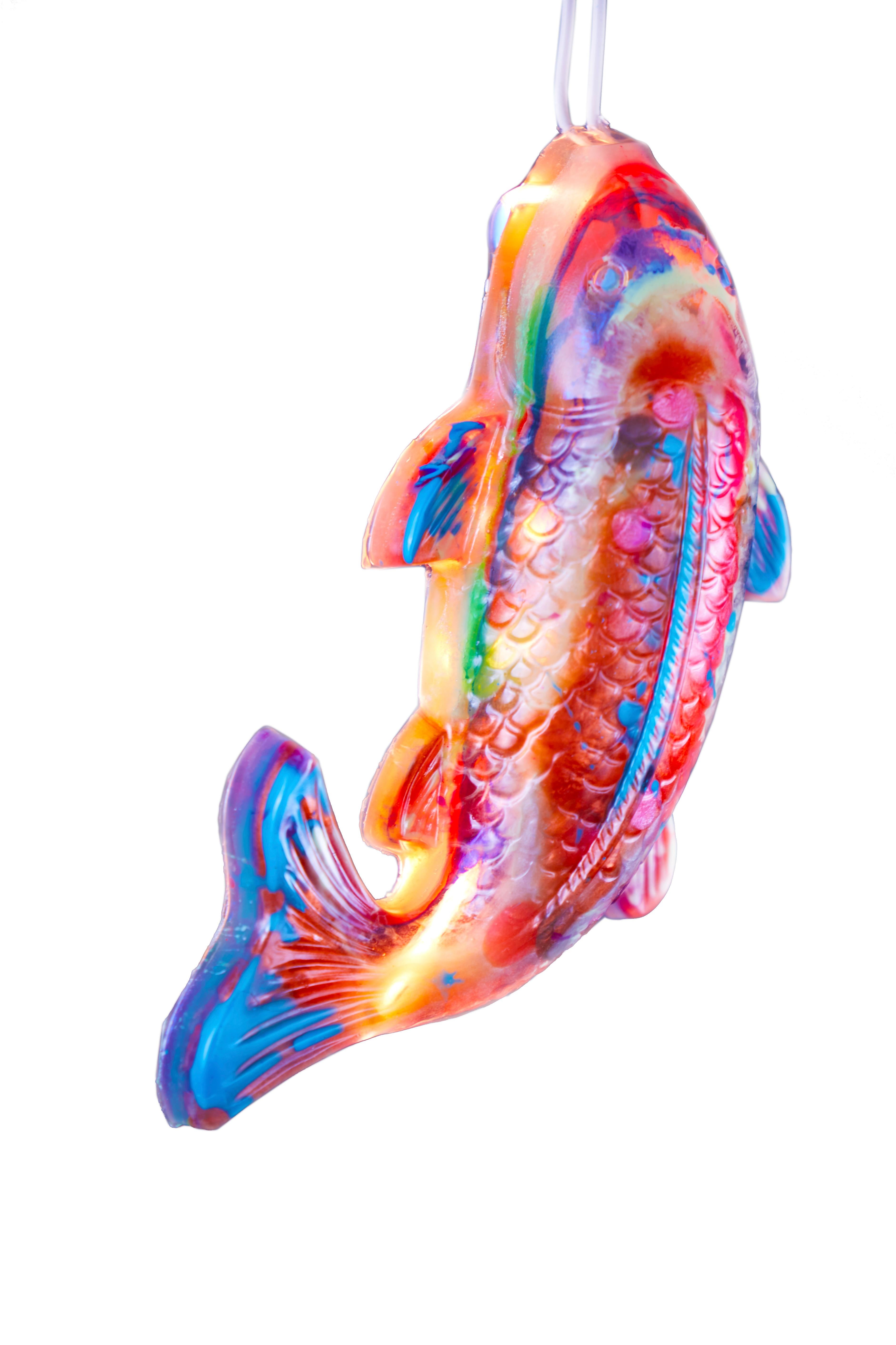 Neon Resin Pendant Florescent Koi Glass Modern One of One Contemporary Handing  In New Condition For Sale In Brooklyn, NY