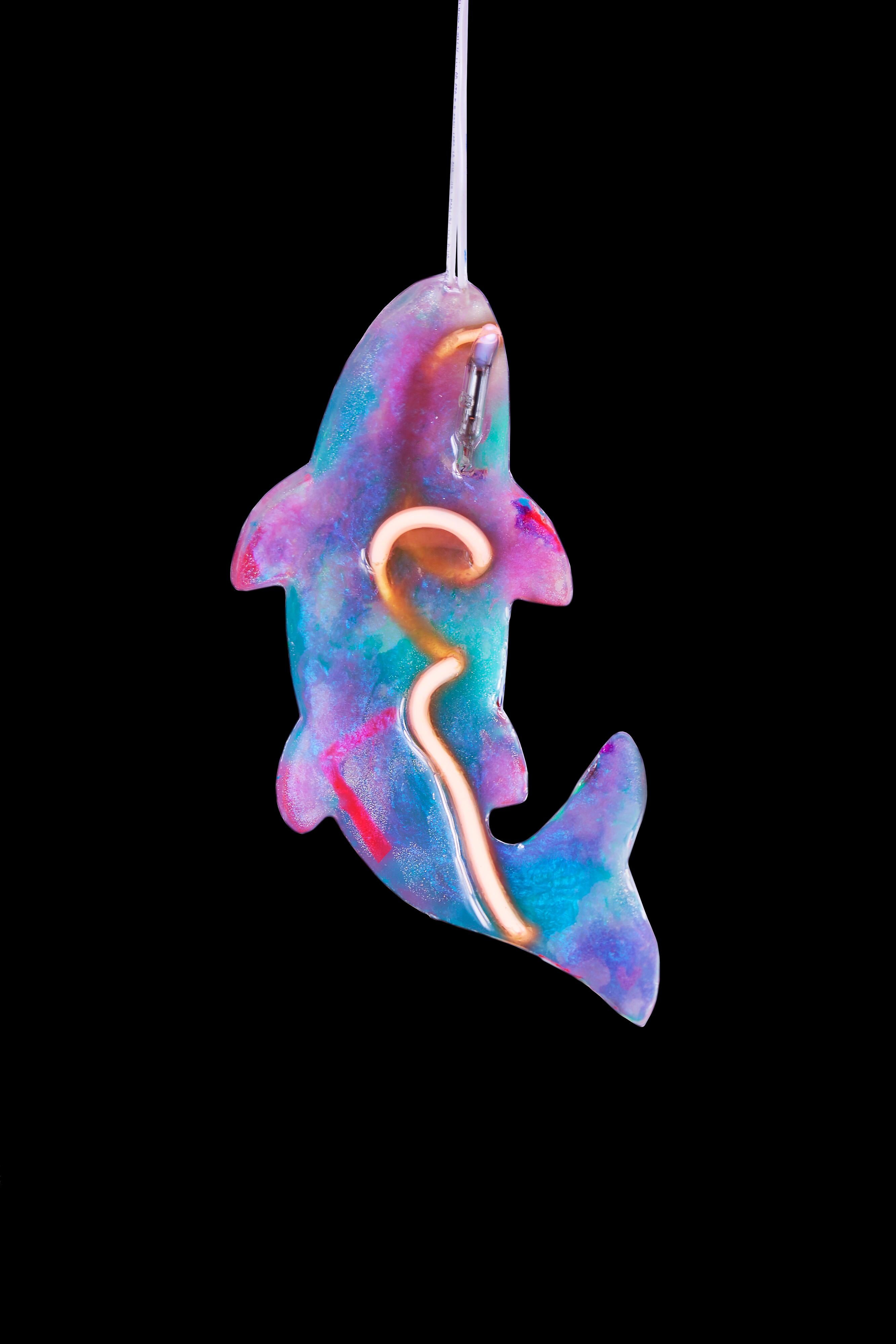 Neon Resin Pendant Florescent Koi Glass Modern One of One Contemporary Handing  For Sale 1