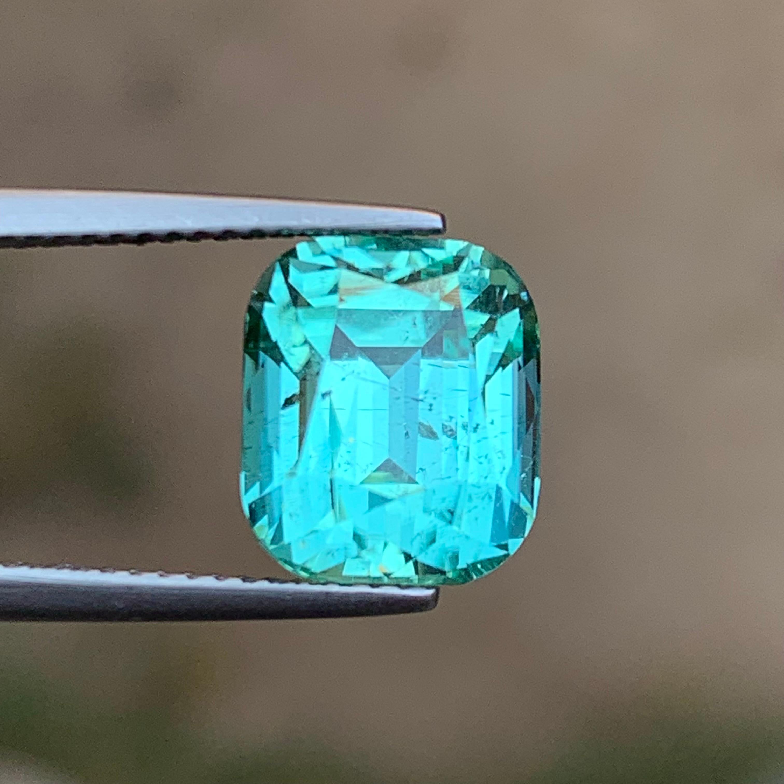 Neon Seafoam Green Tourmaline 6.52Ct Cushion Cut Natural Loose Gemstone for Ring For Sale 5