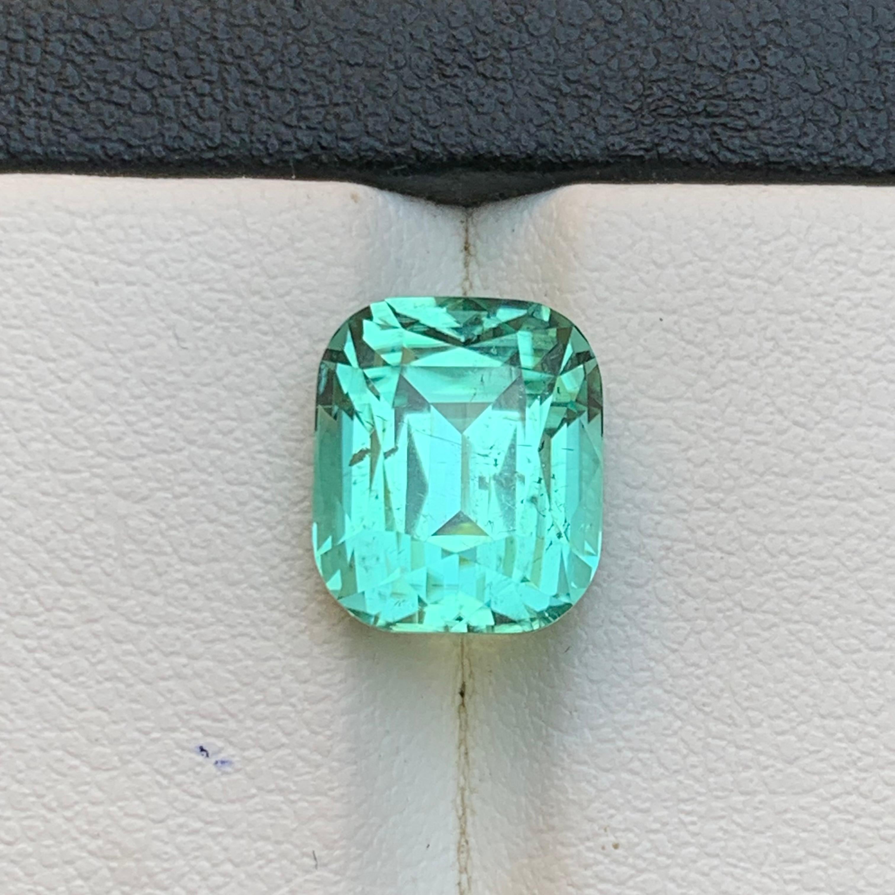 Neon Seafoam Green Tourmaline 6.52Ct Cushion Cut Natural Loose Gemstone for Ring For Sale 8