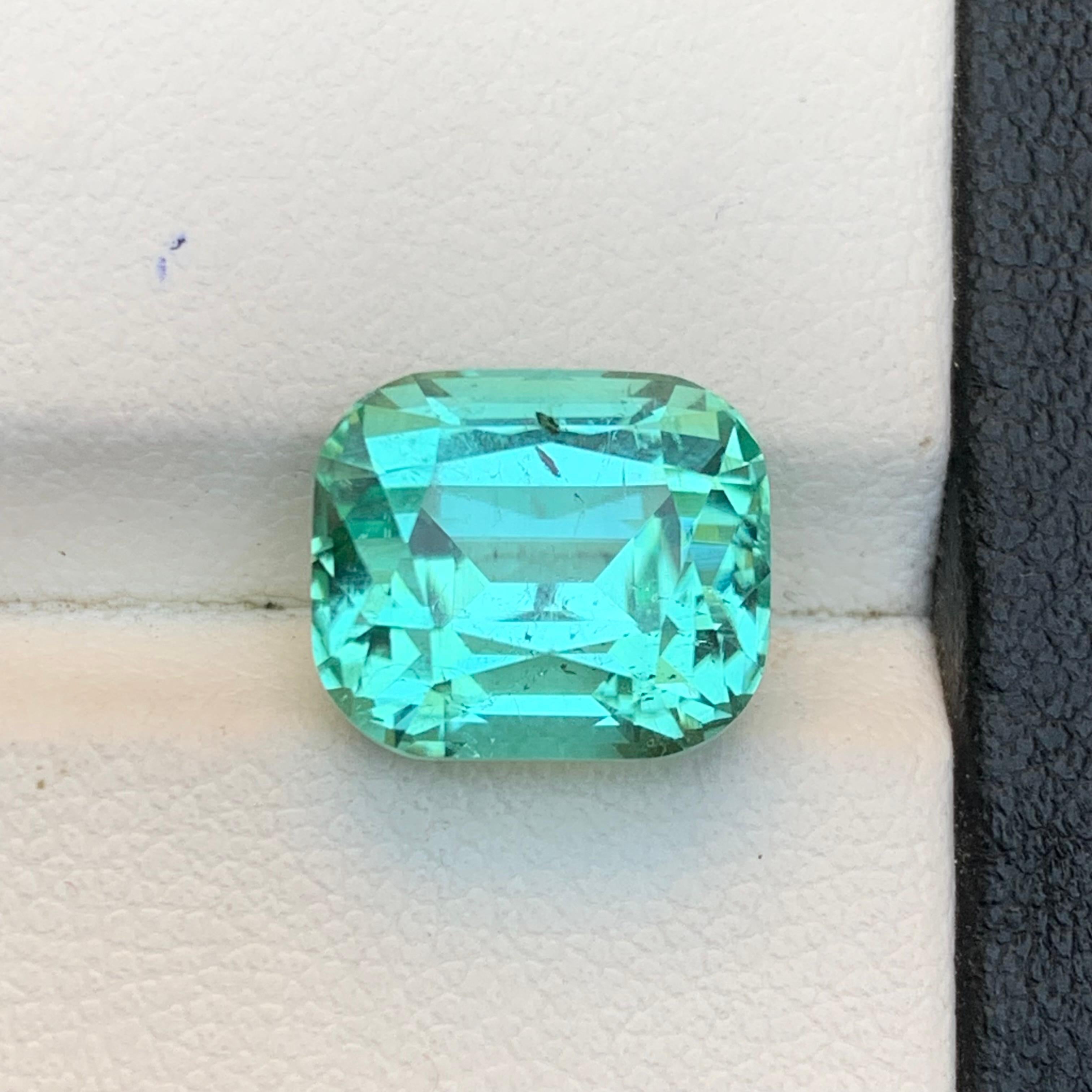 Contemporary Neon Seafoam Green Tourmaline 6.52Ct Cushion Cut Natural Loose Gemstone for Ring For Sale