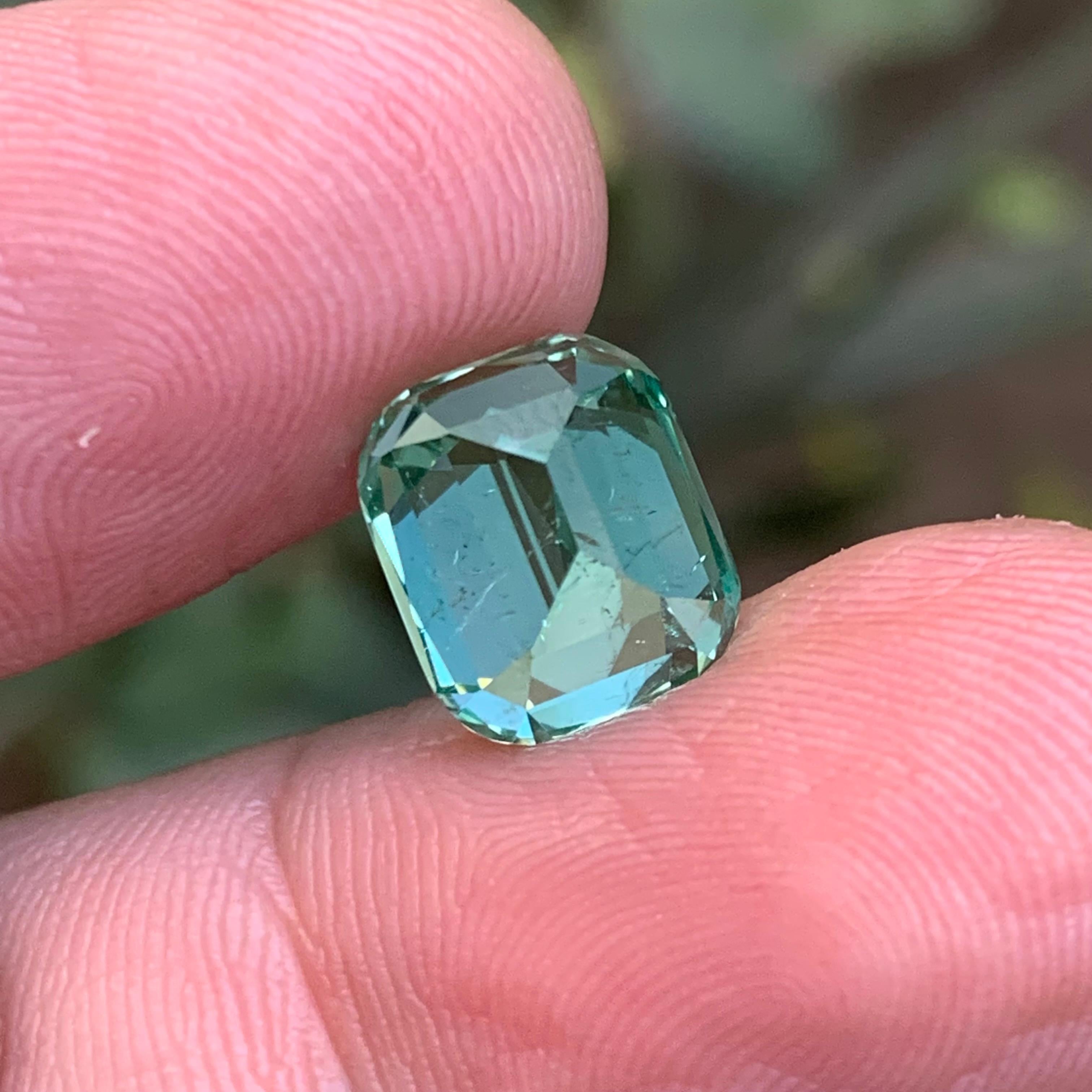 Neon Seafoam Green Tourmaline 6.52Ct Cushion Cut Natural Loose Gemstone for Ring For Sale 1