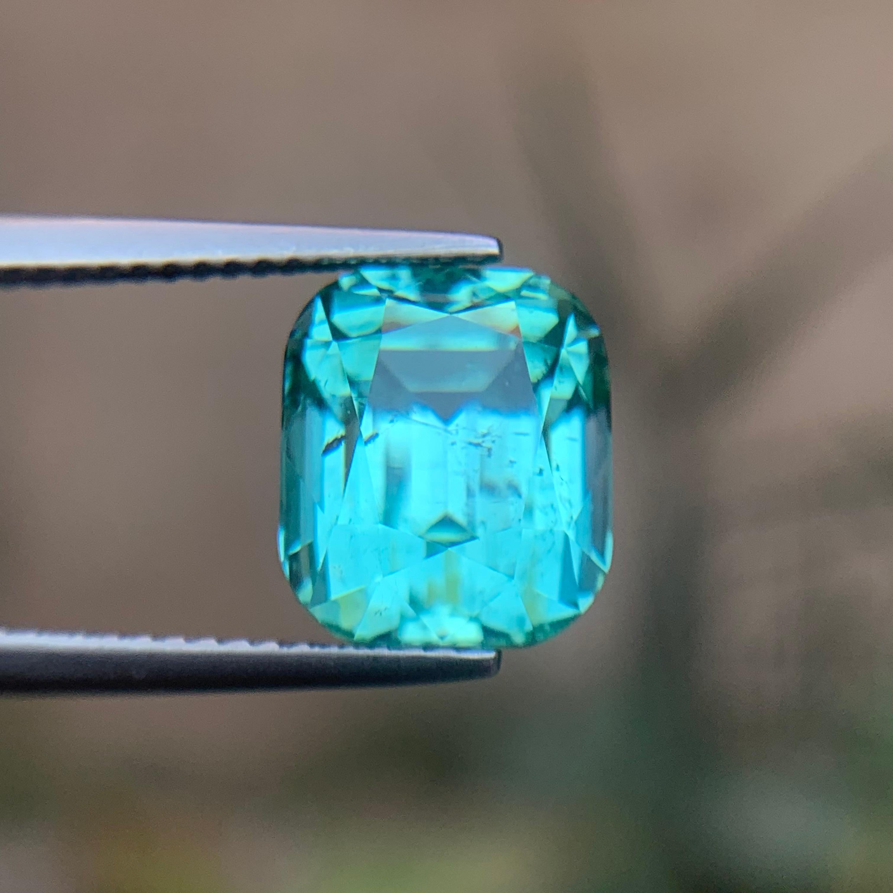 Neon Seafoam Green Tourmaline 6.52Ct Cushion Cut Natural Loose Gemstone for Ring For Sale 2