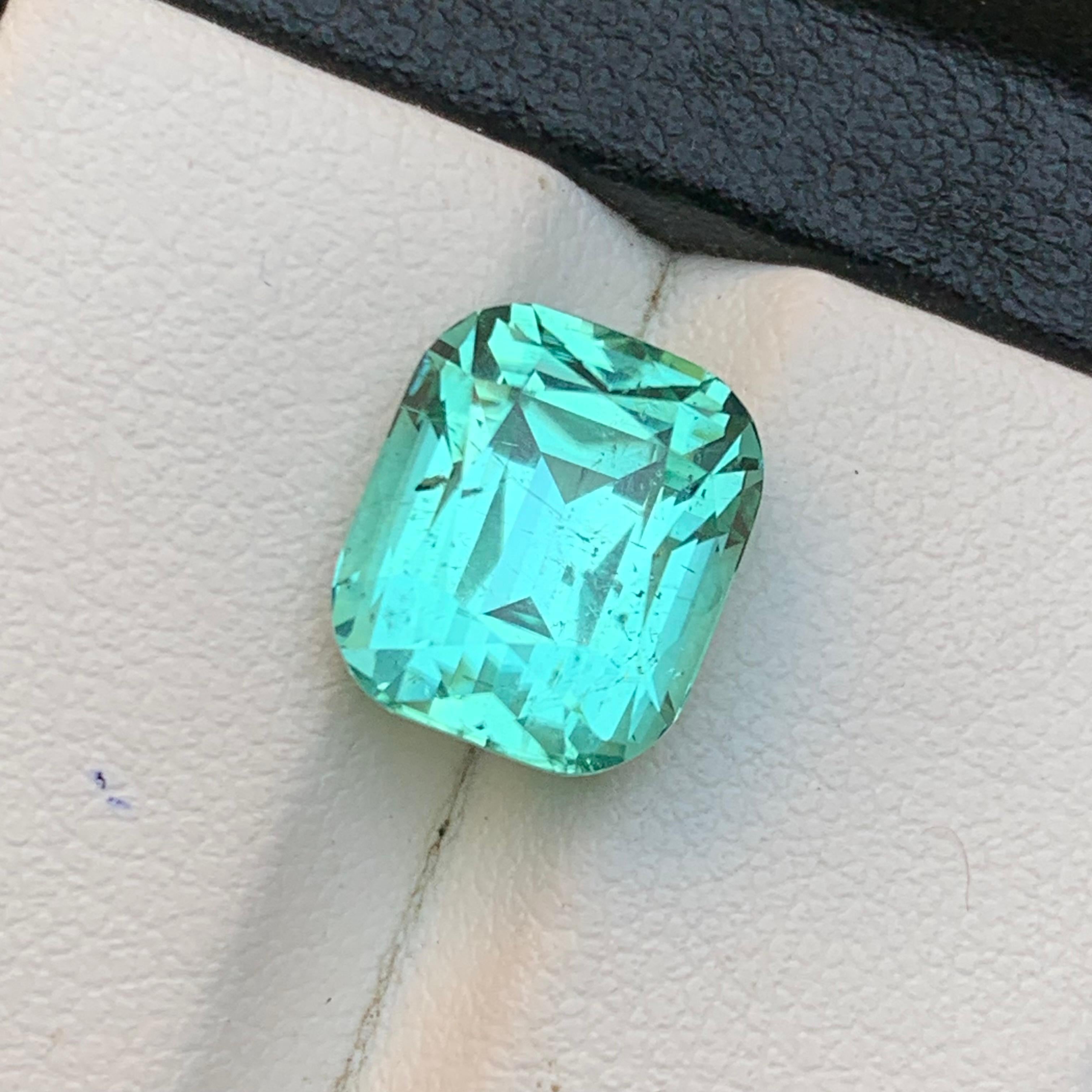 Neon Seafoam Green Tourmaline 6.52Ct Cushion Cut Natural Loose Gemstone for Ring For Sale 3