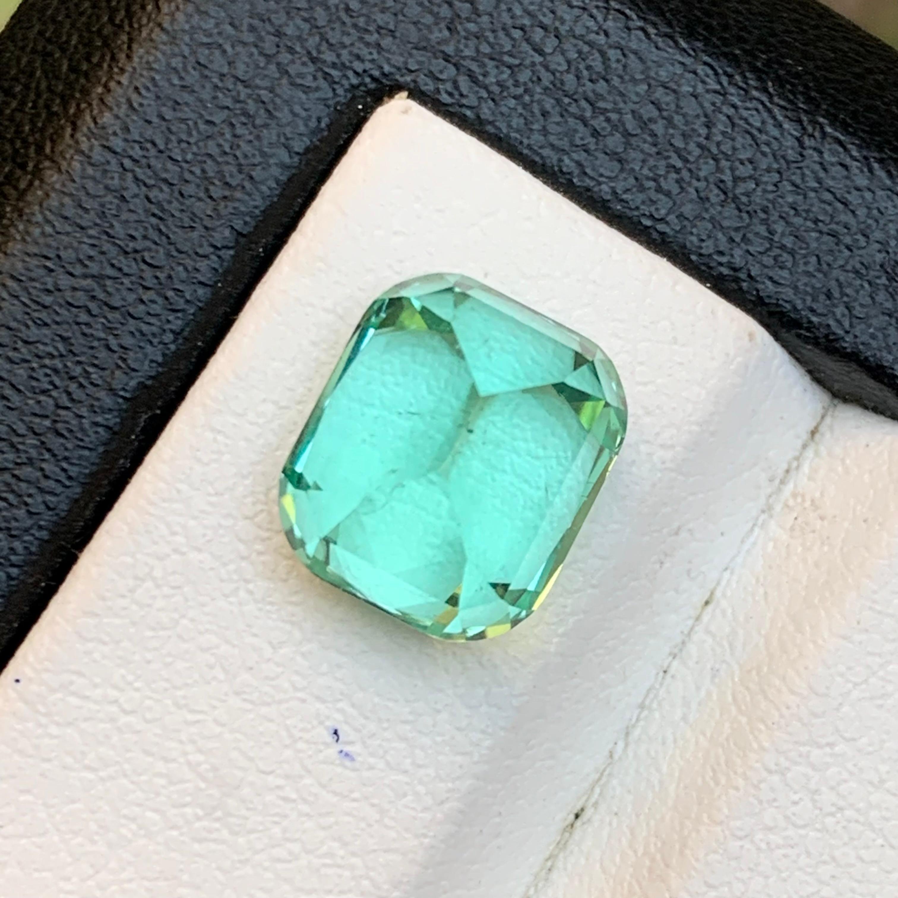 Neon Seafoam Green Tourmaline 6.52Ct Cushion Cut Natural Loose Gemstone for Ring For Sale 4