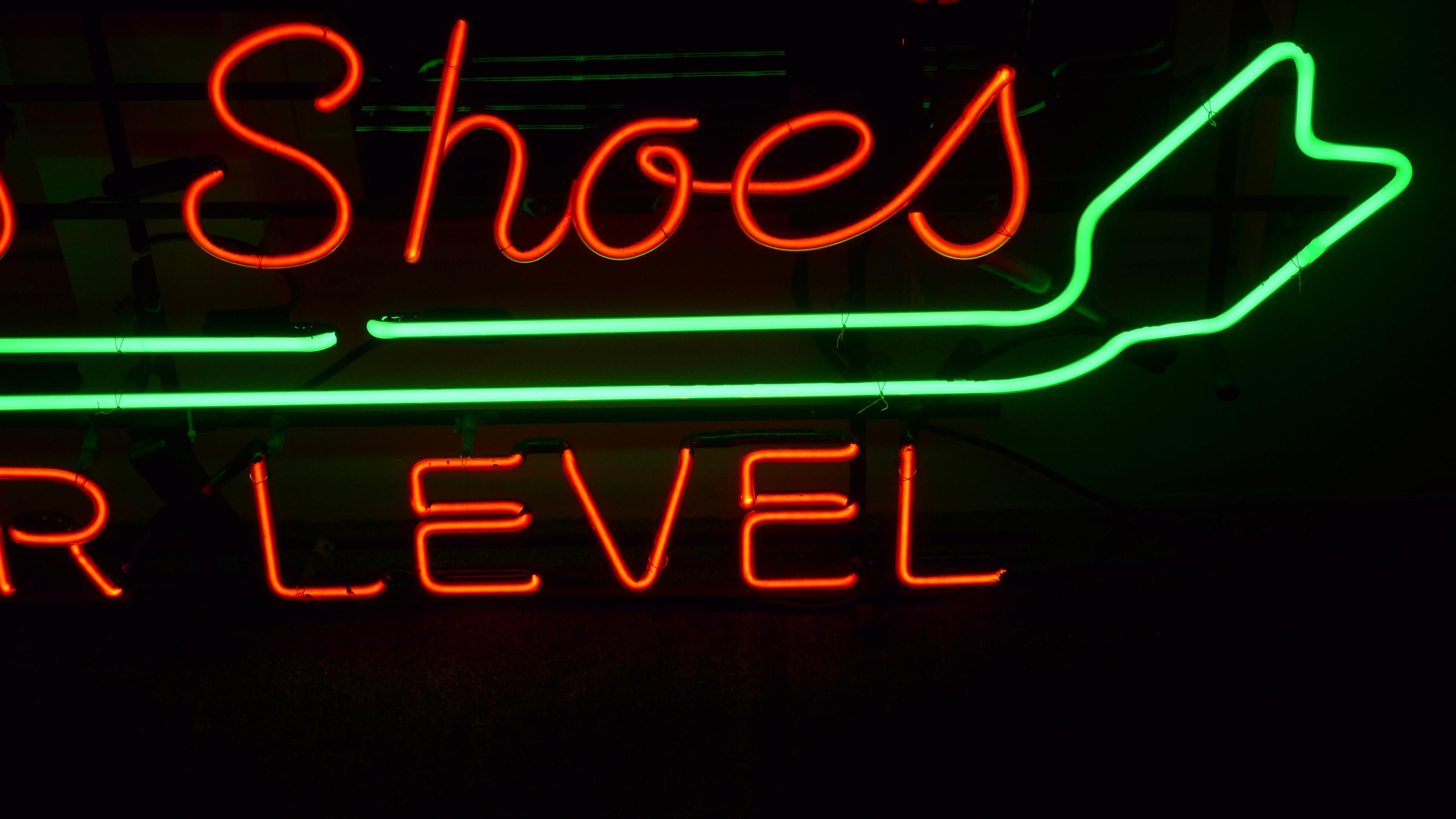 American Neon Sign from Department Store, Men's Shoes, Lower Level, circa 1930s For Sale