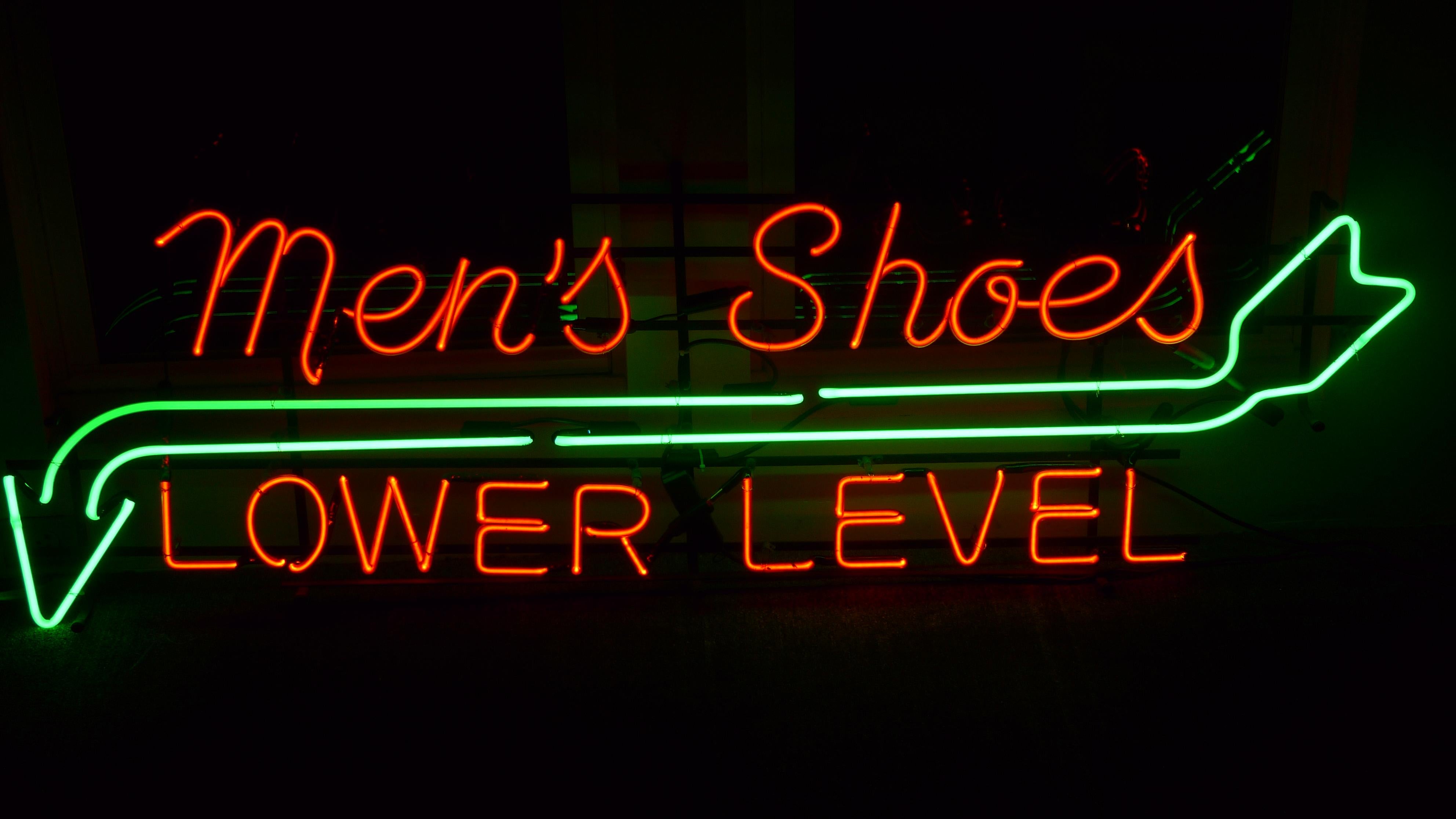 Hand-Crafted Neon Sign from Department Store, Men's Shoes, Lower Level, circa 1930s For Sale