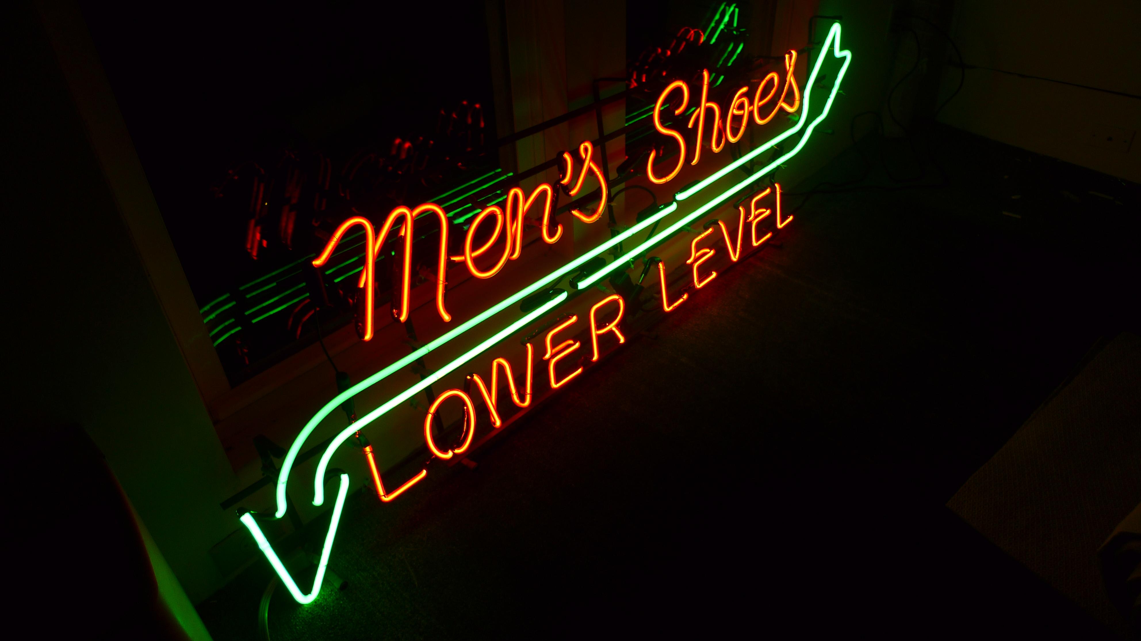 Mid-20th Century Neon Sign from Department Store, Men's Shoes, Lower Level, circa 1930s For Sale