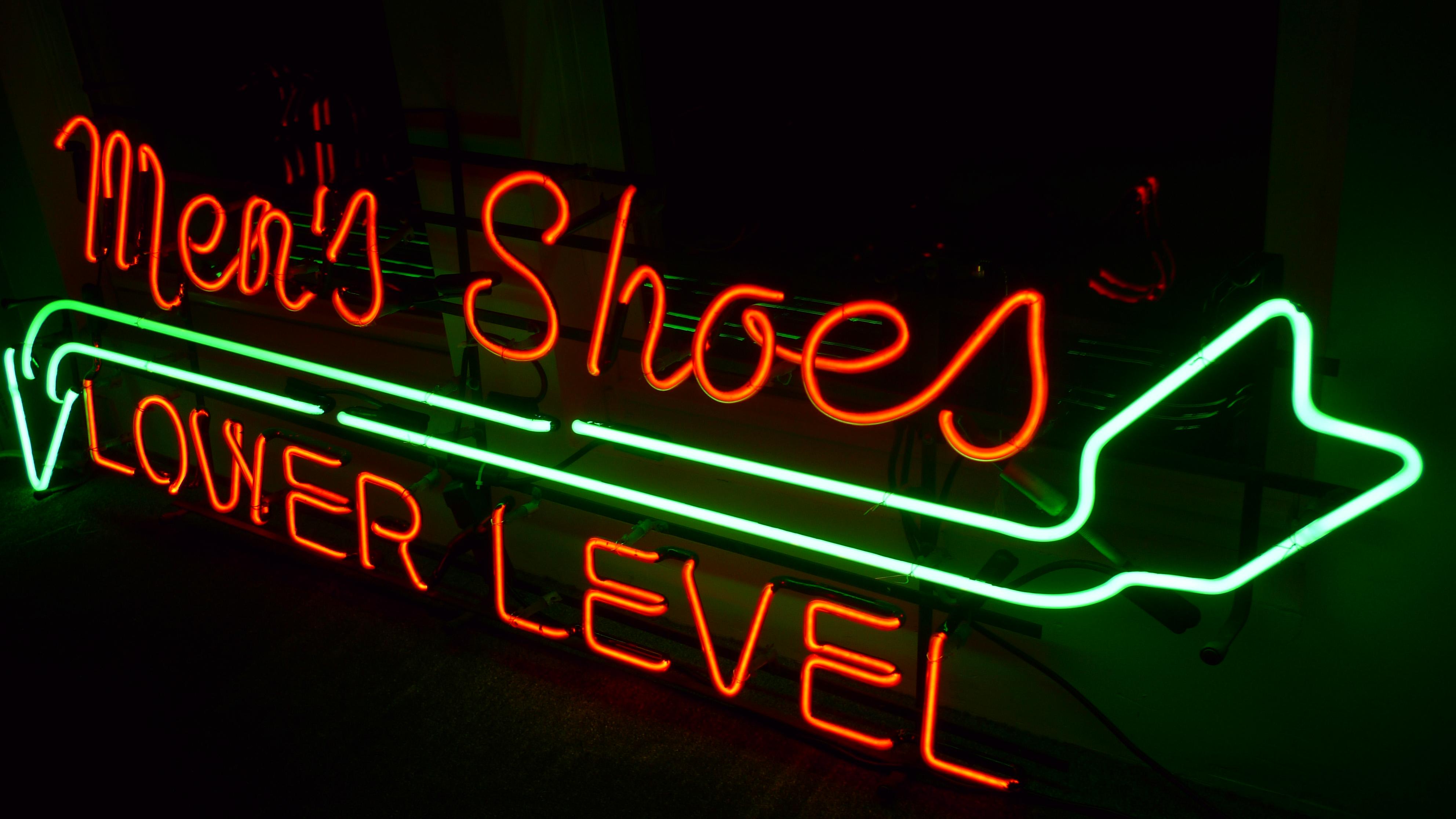 Neon Sign from Department Store, Men's Shoes, Lower Level, circa 1930s For Sale 1