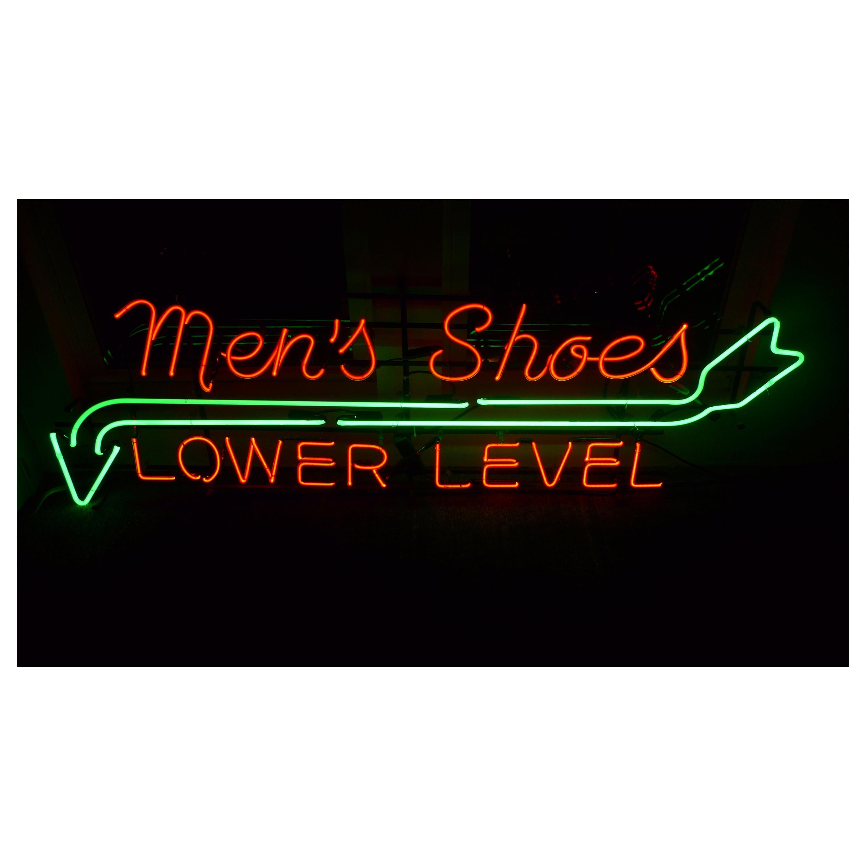 Neon Sign from Department Store, Men's Shoes, Lower Level, circa 1930s For Sale