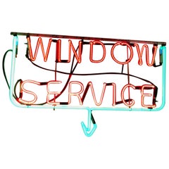 Vintage Neon Sign Window Service Fully Working from Family Restaurant, circa 1940s