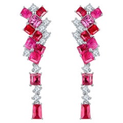 Eostre Neon Spinel Red and Hot Pink and Diamond White Gold Earring