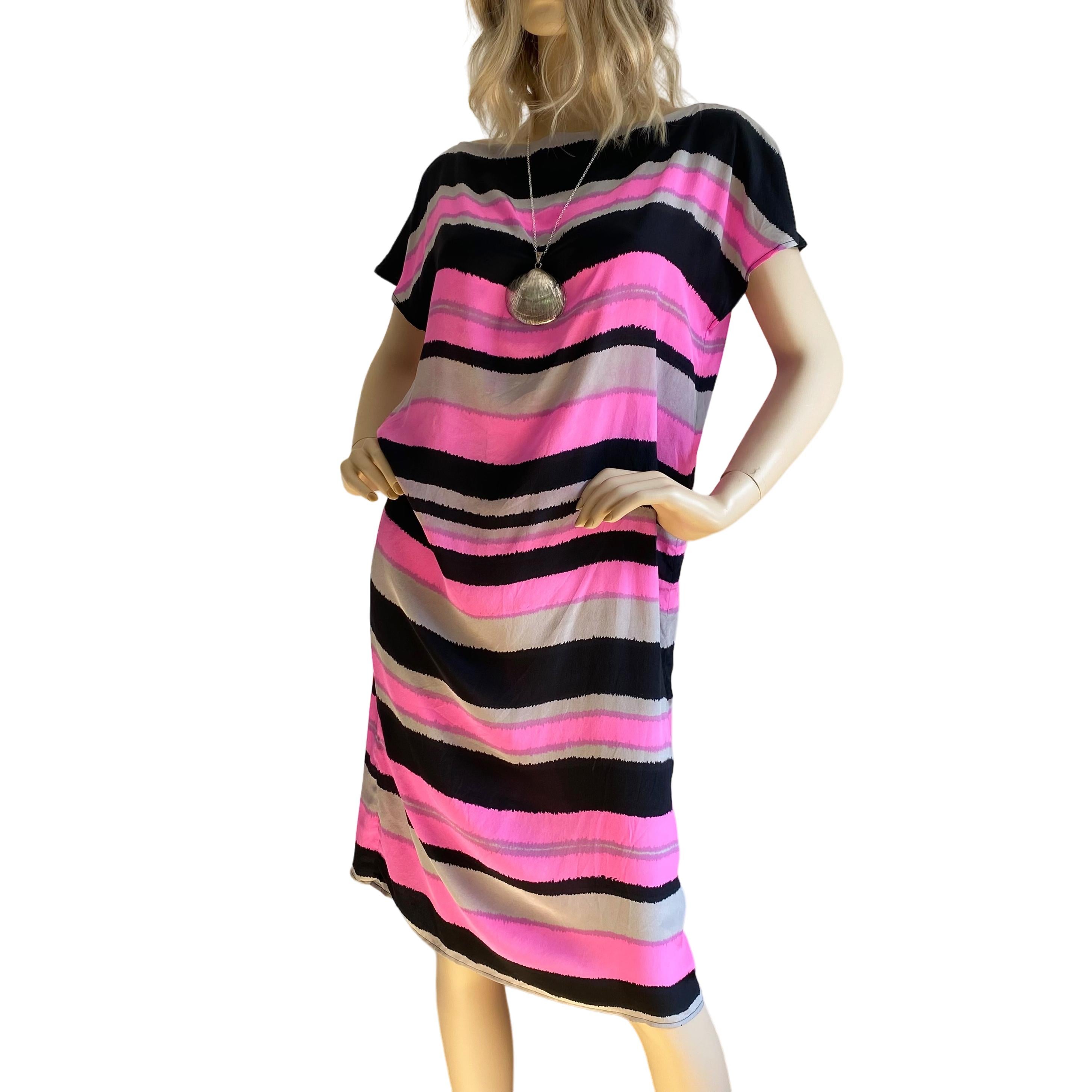 Neon Stripe Silk Crepe Dress - FLORA KUNG Vintage In New Condition In Boston, MA