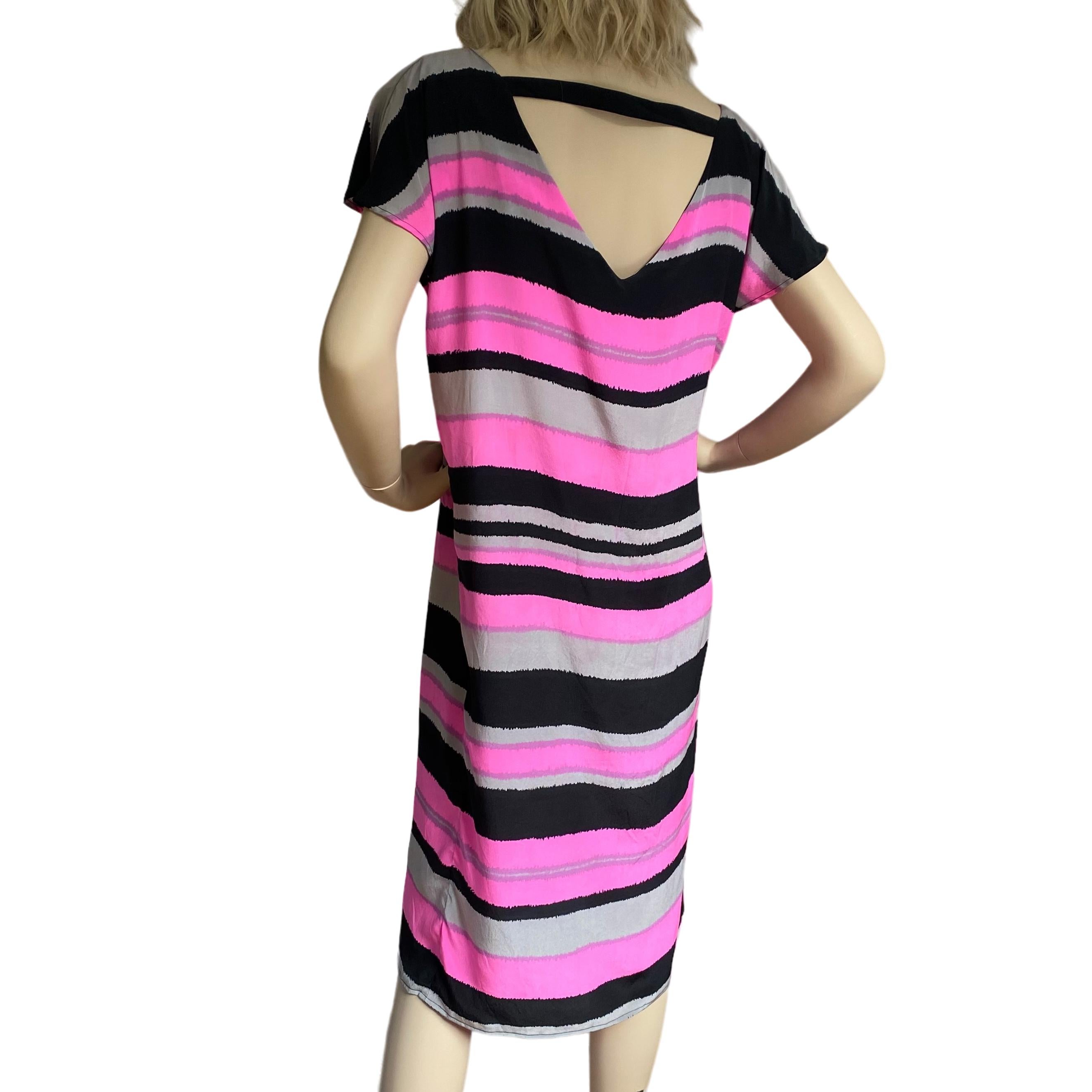 Women's Neon Stripe Silk Crepe Dress - FLORA KUNG Vintage