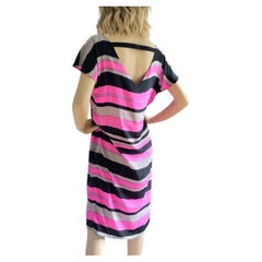 Neon Stripe Silk Crepe Dress - FLORA KUNG Vintage