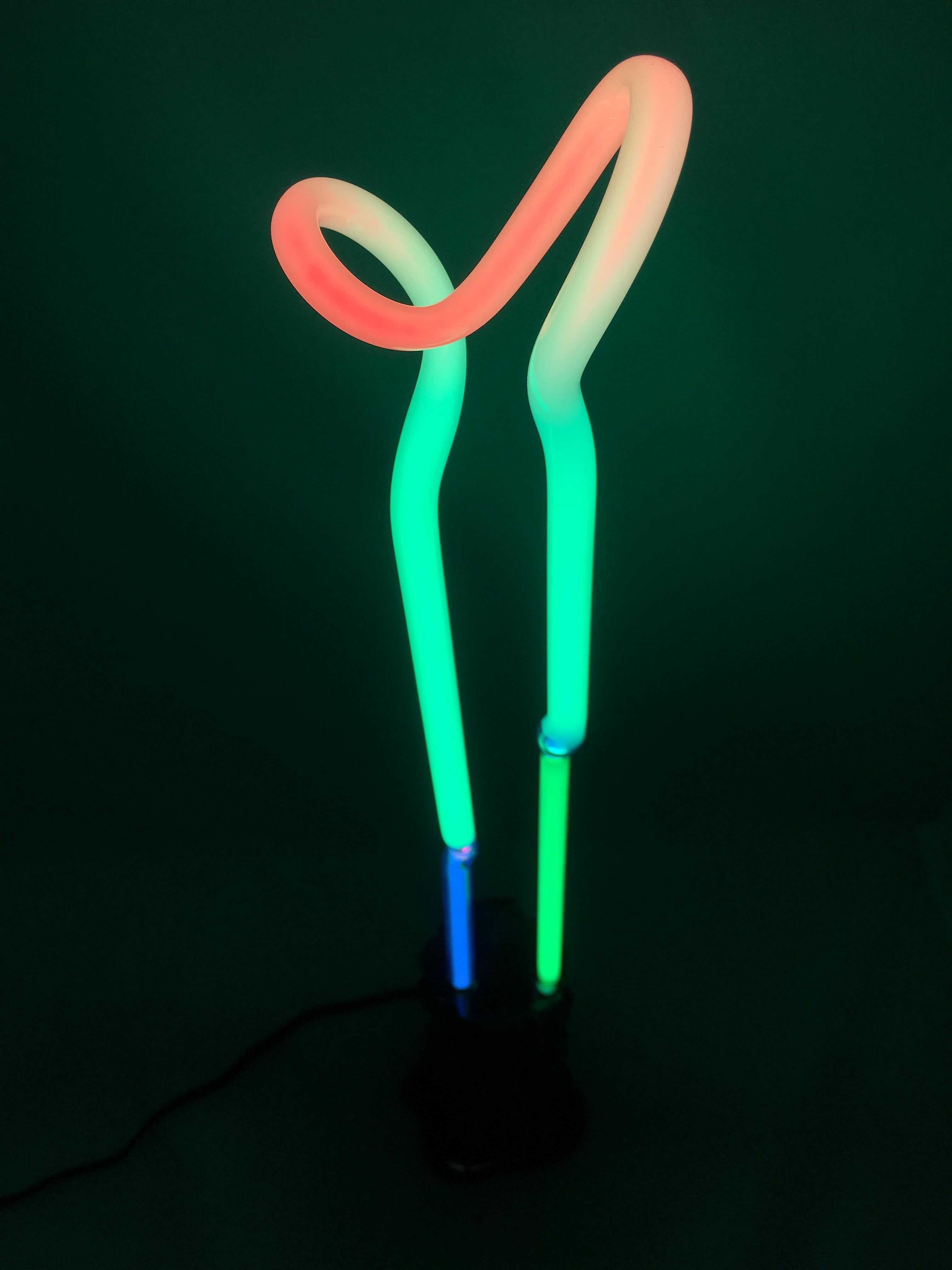 Neon Table Lamp In Blue And Two Shades Of Green Abstract Light Sculpture Organic