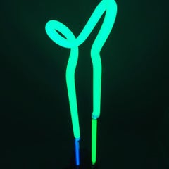 Neon Table Lamp in Blue and Two Shades of Green Abstract Light Sculpture Organic