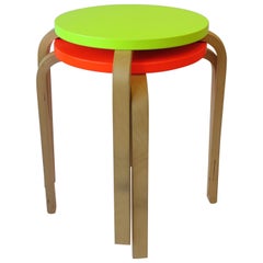 Neon Top Wood Stacking Stools or Side Tables, Pair
