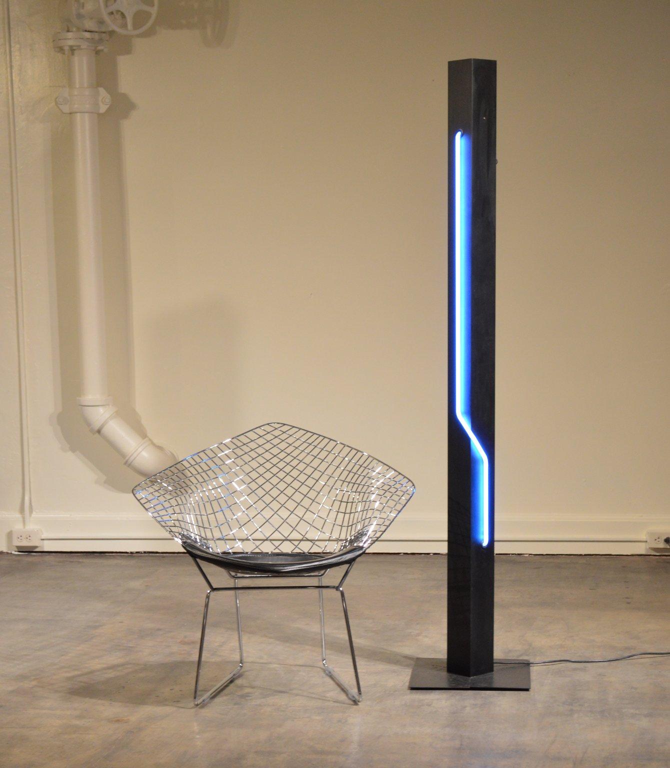 Late 20th Century Post-Modern Blue Neon Torchiere Floor Lamp by Let There Be Neon for Kovacs  For Sale