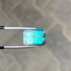 Neon Turquoise Blue Mint Green Bicolor Emerald Cut Tourmaline Gemstone for Ring