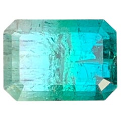 Neon Turquoise Blue Mint Green Bicolor Emerald Cut Tourmaline Gemstone for Ring