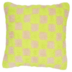 Neon Yellow Check Tufted Square Pillow