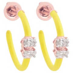 Neon Yellow Enamel 14 Karat Gold Diamond Hoop Earrings