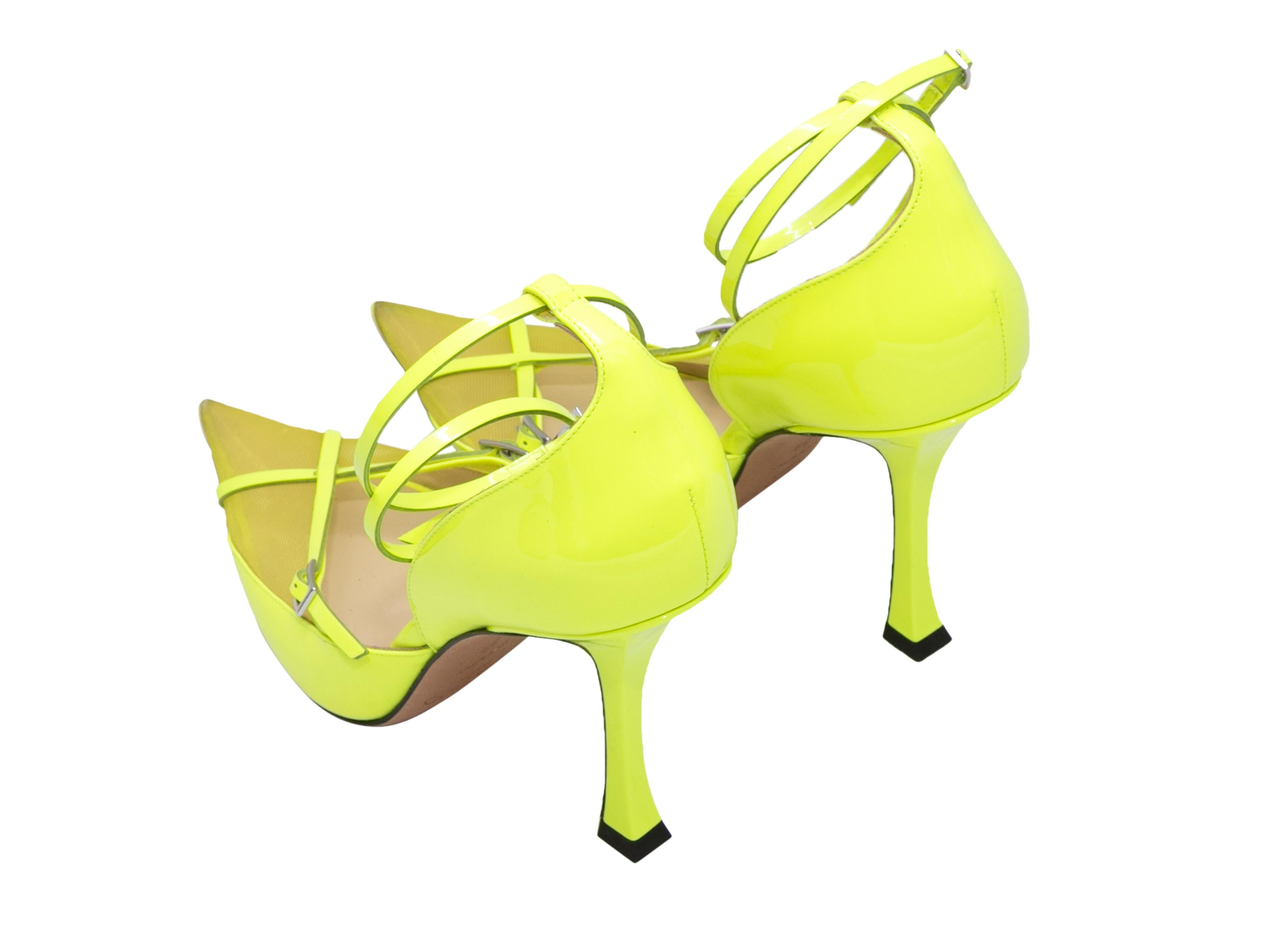 Neon Yellow Mugler x Jimmy Choo Leather & Mesh Pumps Size 39 In Good Condition In New York, NY