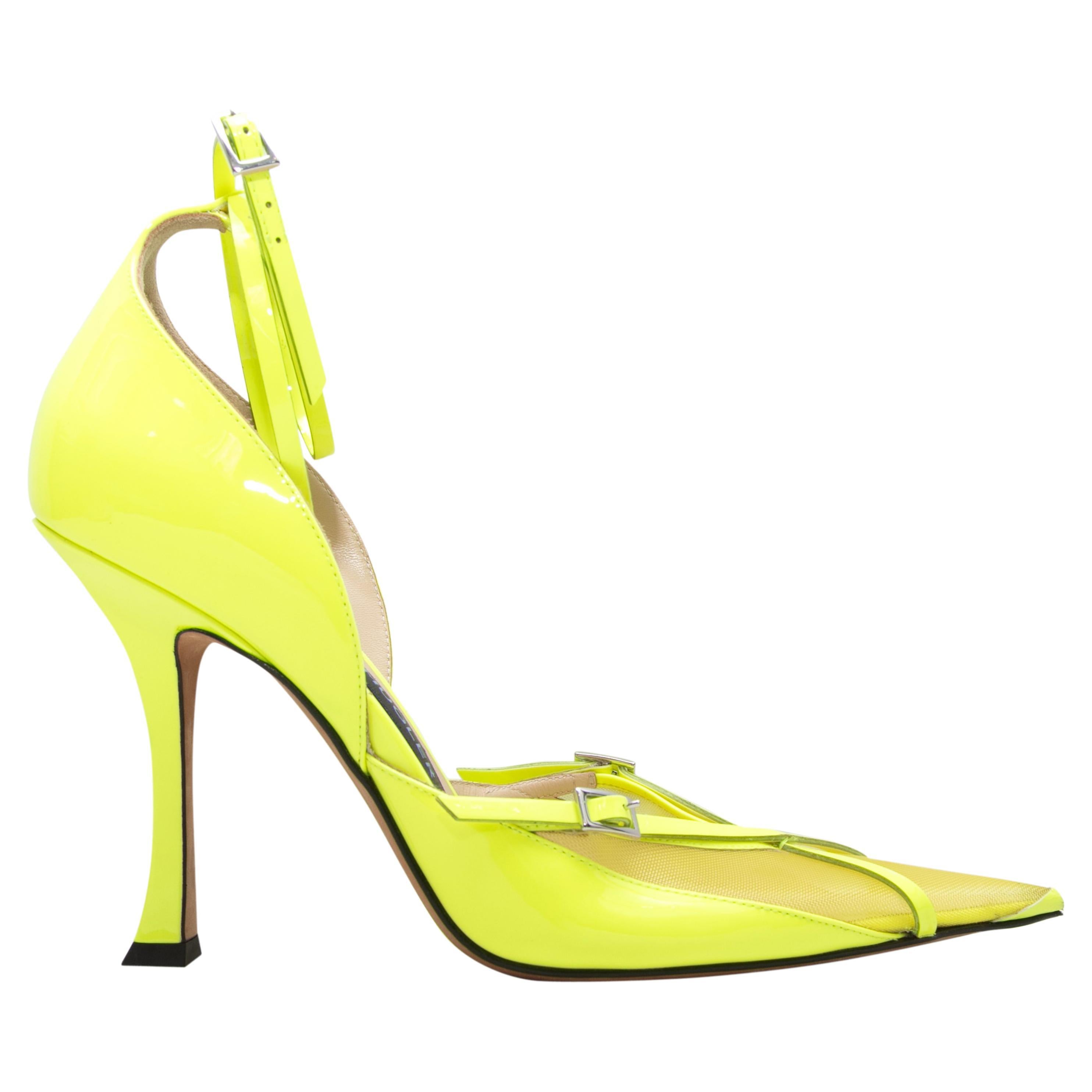 Neon Yellow Mugler x Jimmy Choo Leather & Mesh Pumps Size 39