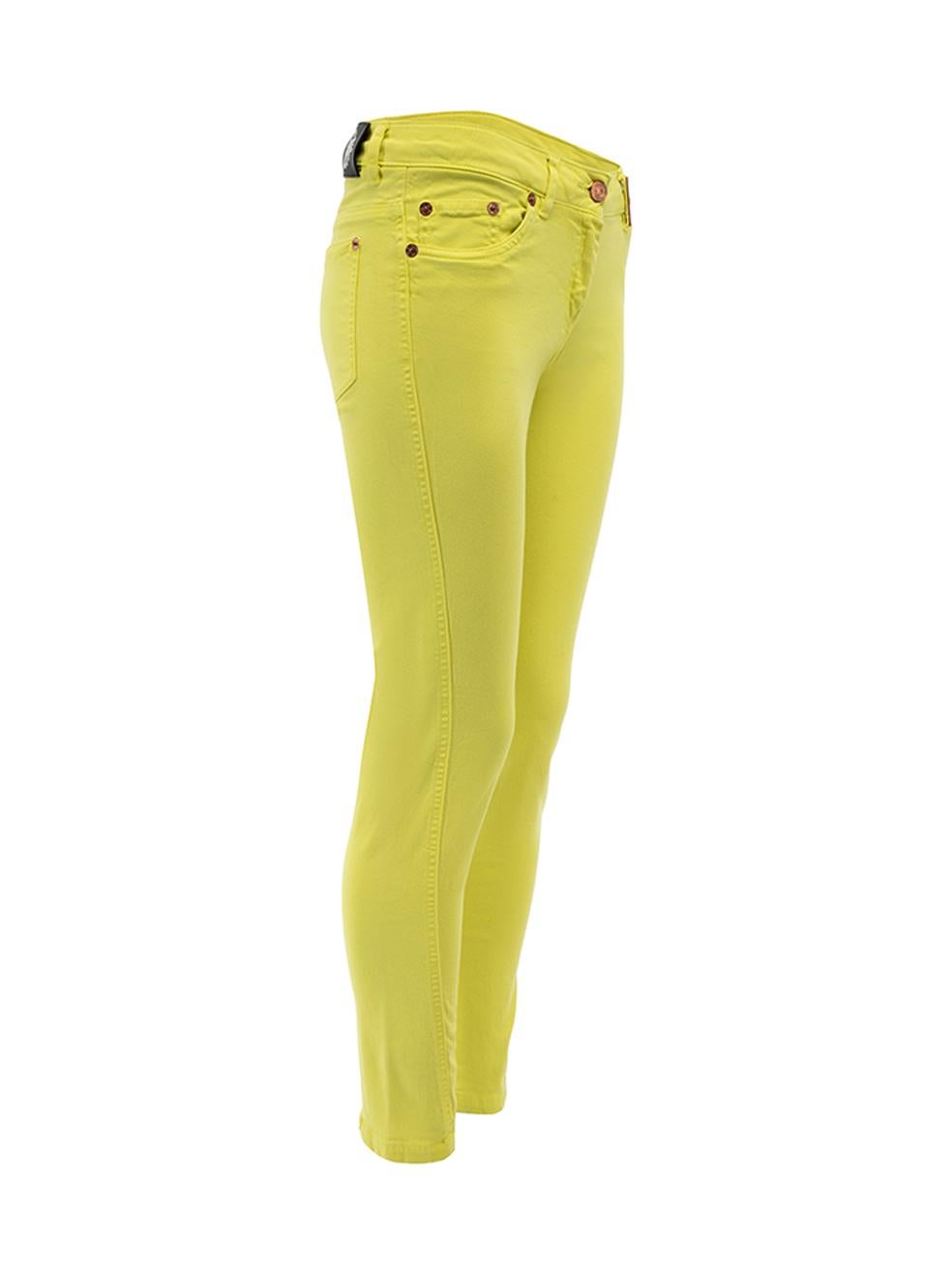 CONDITION is Very good. Minimal wear to jeans is evident. Minimal wear to the button and rosegold hardware. There is also a very small mark near the top of the right jean leg on this used Kenzo designer resale item. 
 
 Details
  Neon yellow
 Denim
