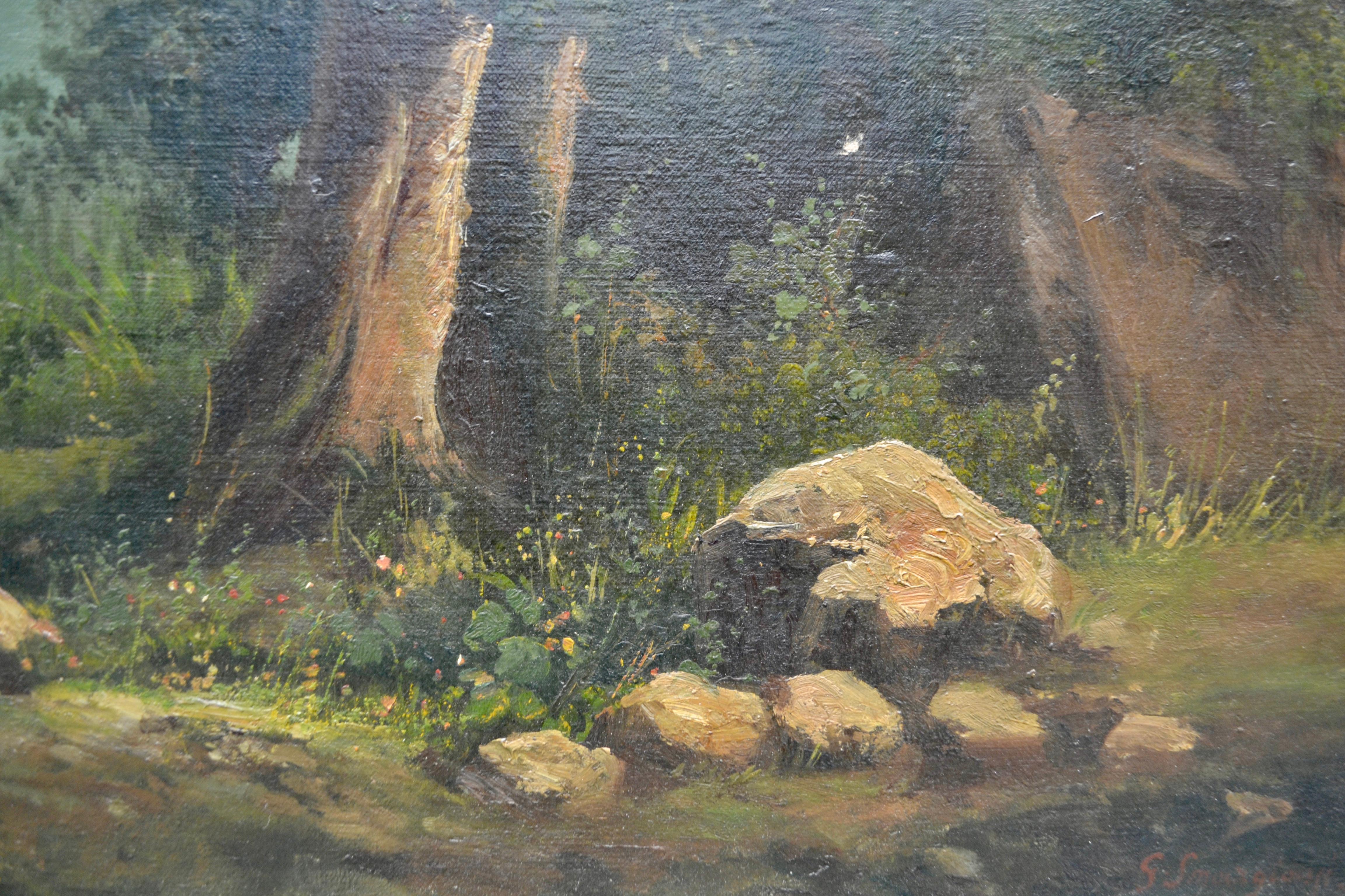 Canvas Neopolitan School Landscape by 19th Century Artist Gabriele Smargiassi