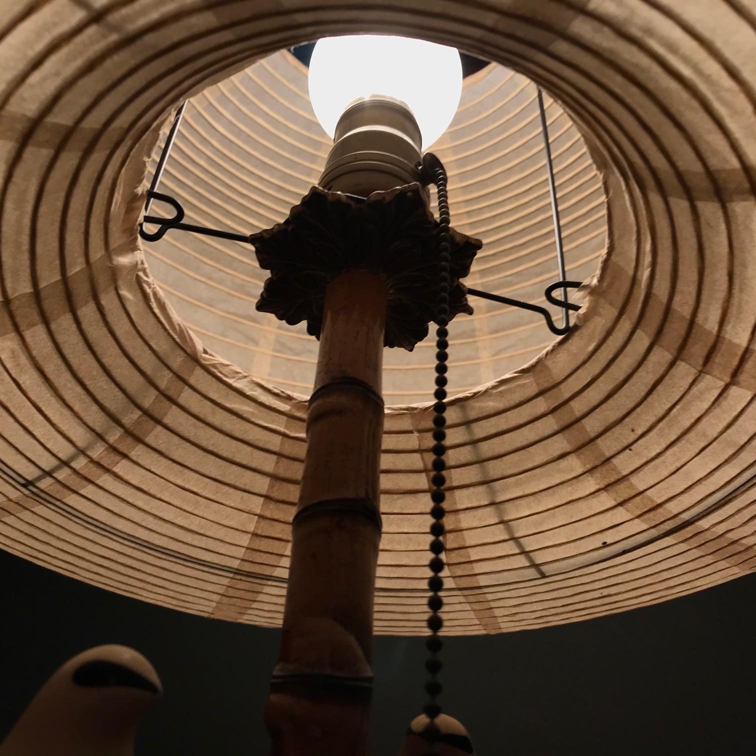 Mid-20th Century Modern50 River Stone Bamboo Lamp Lantern Assemblage Cabinmodern Japan Chalet