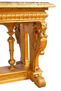 Néo Renaissance Style Giltwood Table with Marble Top, 19th Century