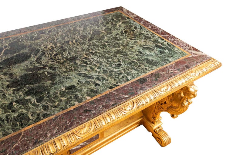 Néo Renaissance Style Giltwood Table with Marble Top, 19th Century For Sale 1