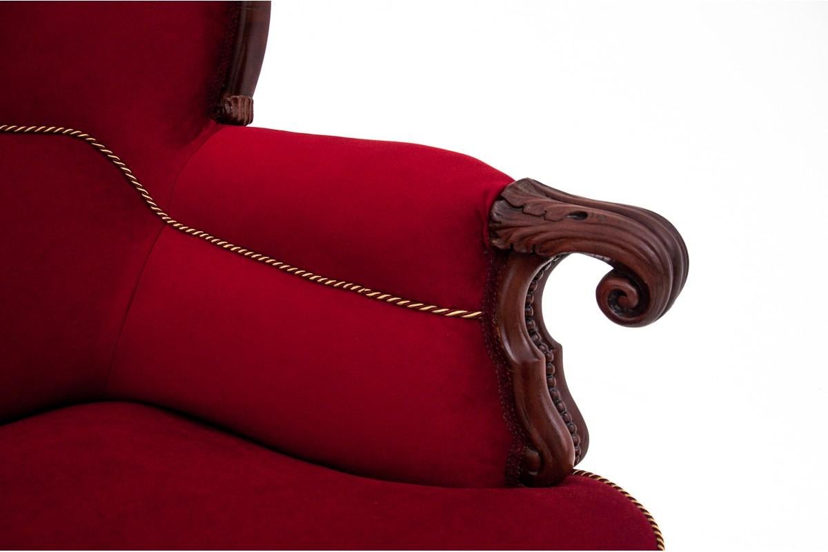 red antique couch