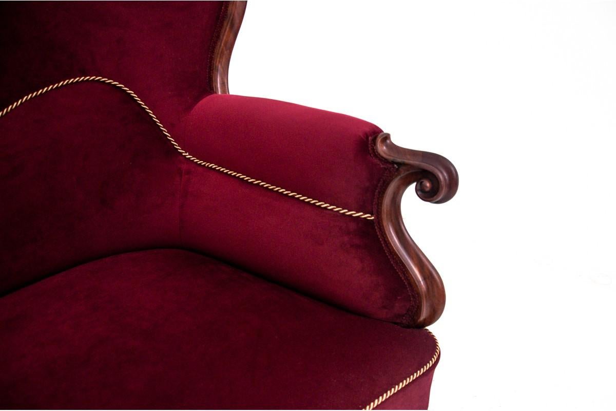 Louis Philippe Neorokoko Red Antique Sofa from circa 1880, After Renovation