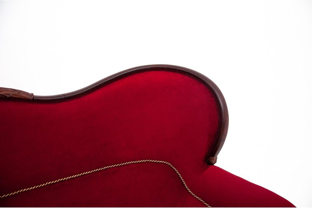 Louis Philippe Neorokoko Red Antique Sofa from circa 1880, After Renovation