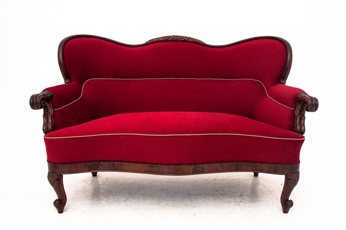 Late 19th Century Neorokoko Red Antique Sofa from circa 1880, After Renovation