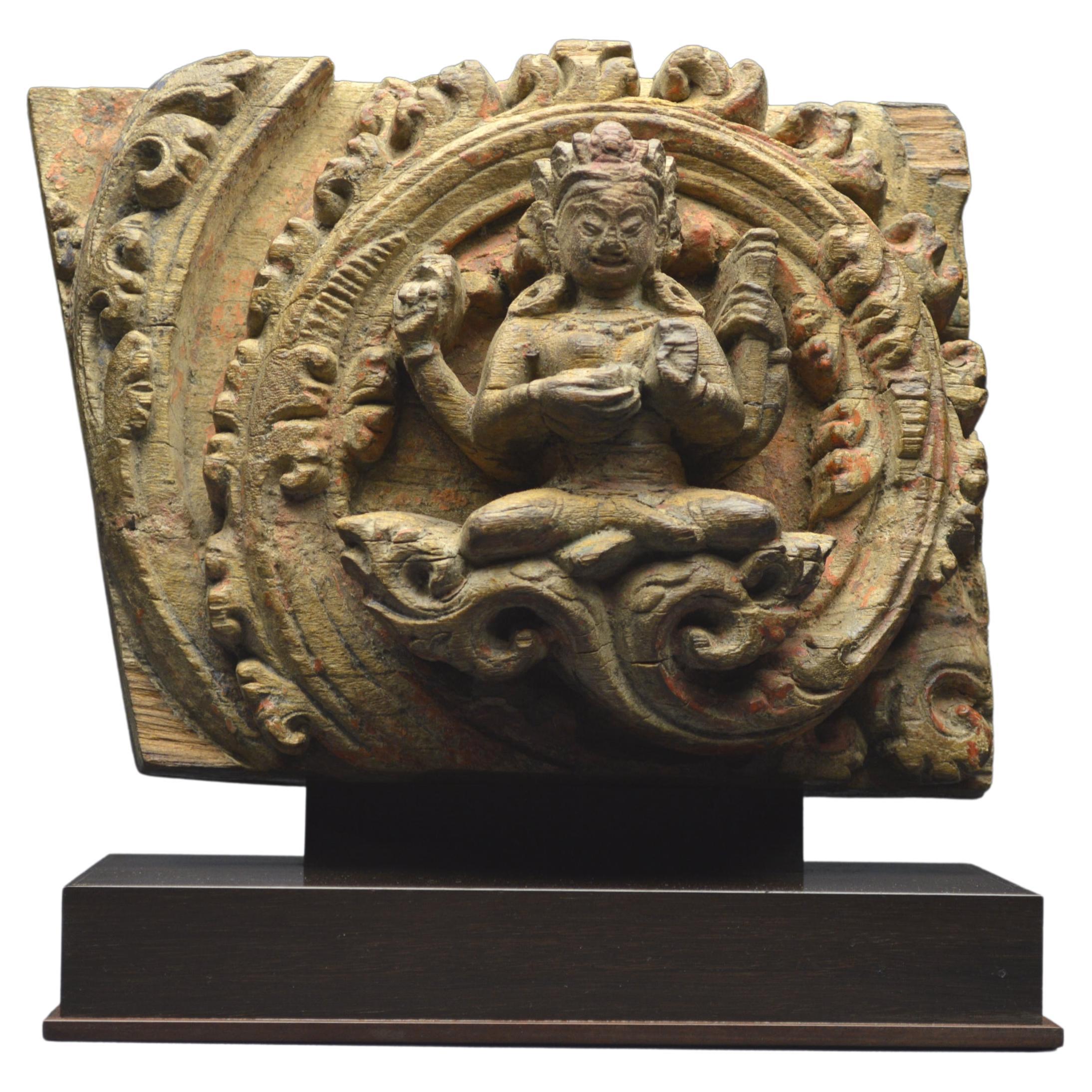 Nepal, 14th15th century, Wood panel representing Vaishnavi the Vishnu