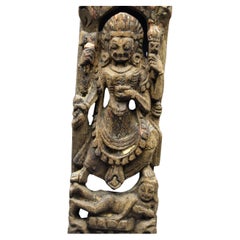 Vintage Nepal, 16th - 17th Century, Small wooden panel representing the goddess Kali