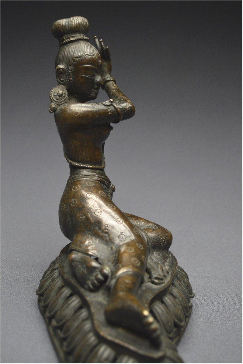 Copper Nepal, 19th Century, Representation of a Deva with her hands in Vitarka Mudra