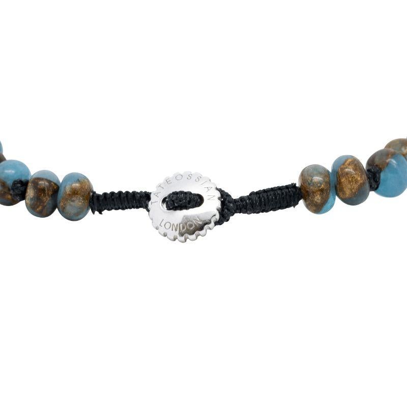 Men's Nepal Bracelet with Black Macramé and Polished Impression Jasper Beads, Size S For Sale