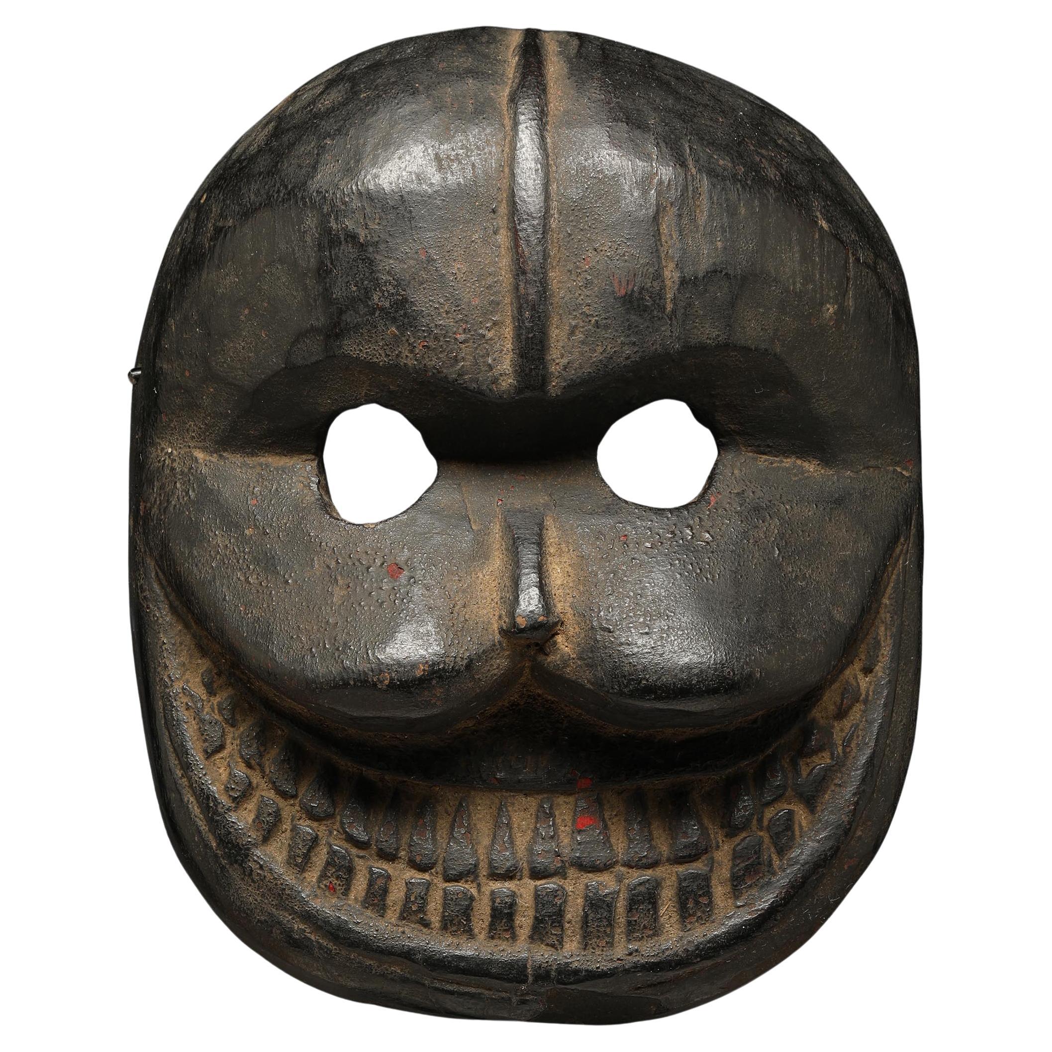 Masque de danse Népalais Citipati Wood Wood avec yeux ouverts bouche dents, masque crâne noir