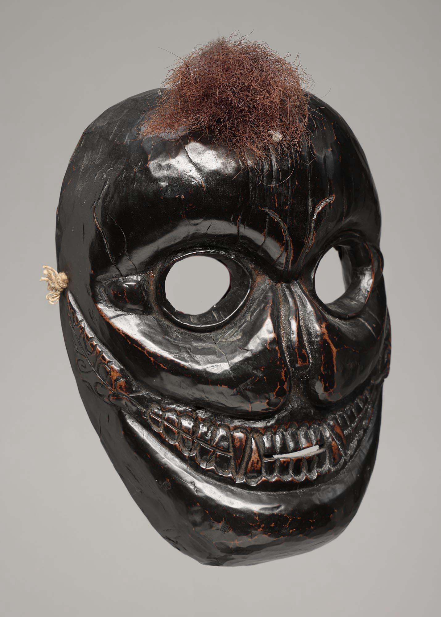 Sculpté à la main Masque de danse Citipati népalais avec yeux ouverts, dents de bouche, fin du 19e siècle