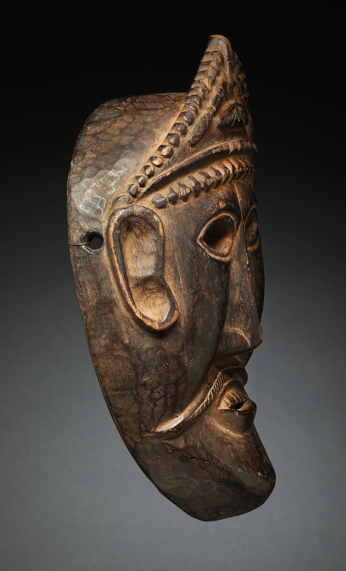 Nepalese Nepal Dance Mask Flat Face with Tzi Bead Headdress, Early 20th Century