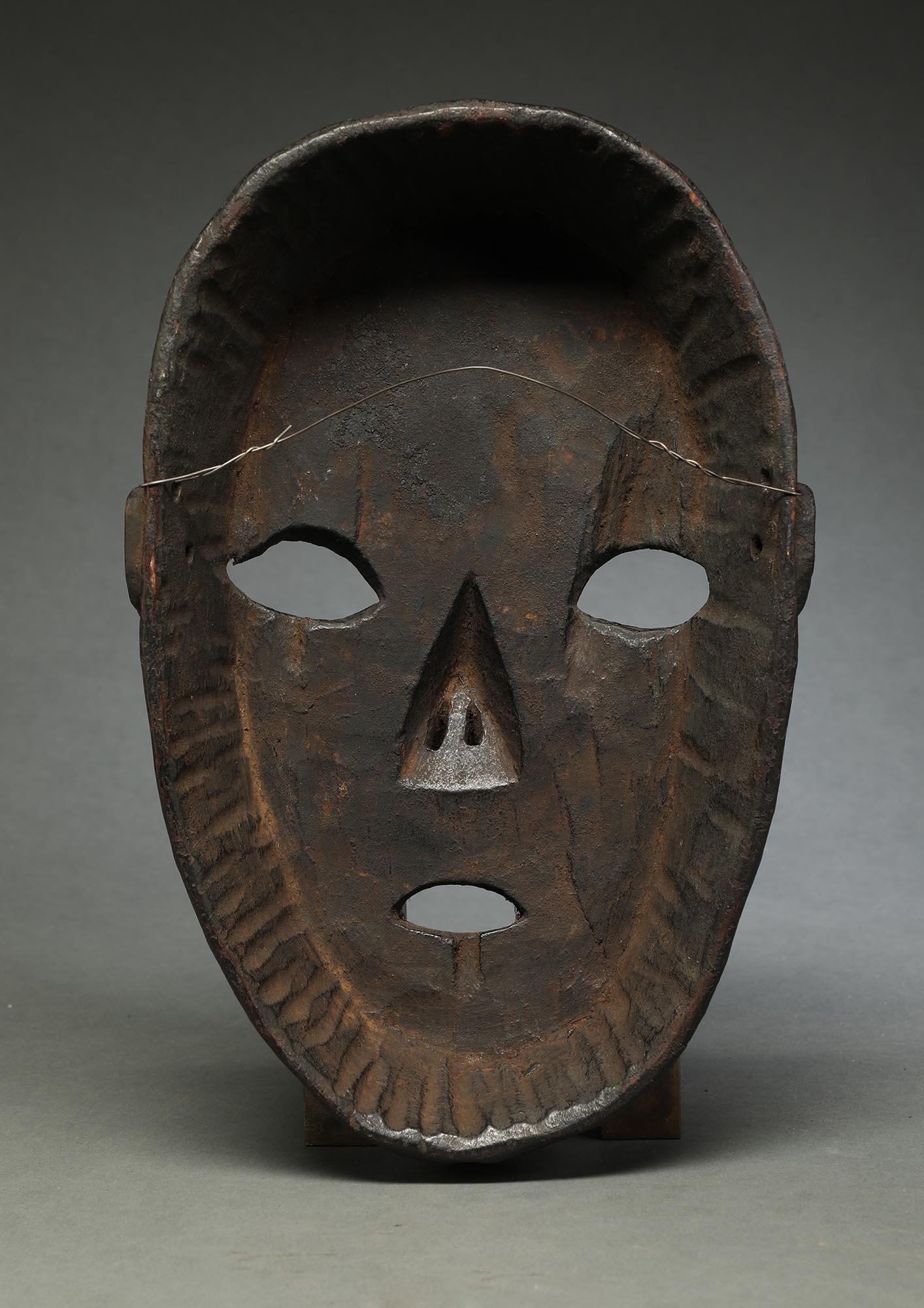 Tribal Nepal Wood Dance Mask Oval Face with Open Mouth Teeth, Early 20th Century For Sale
