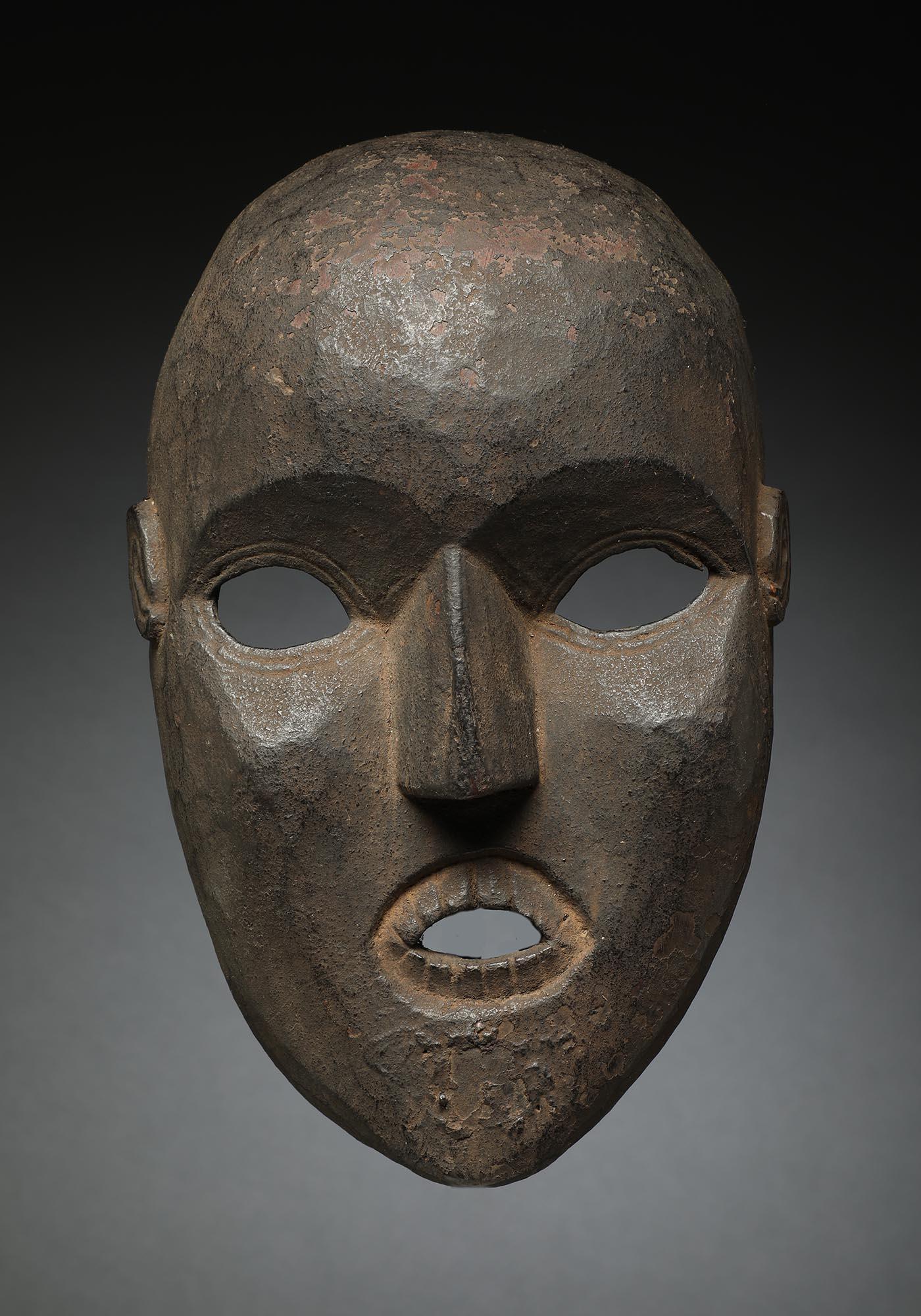 Nepalese Nepal Wood Dance Mask Oval Face with Open Mouth Teeth, Early 20th Century For Sale