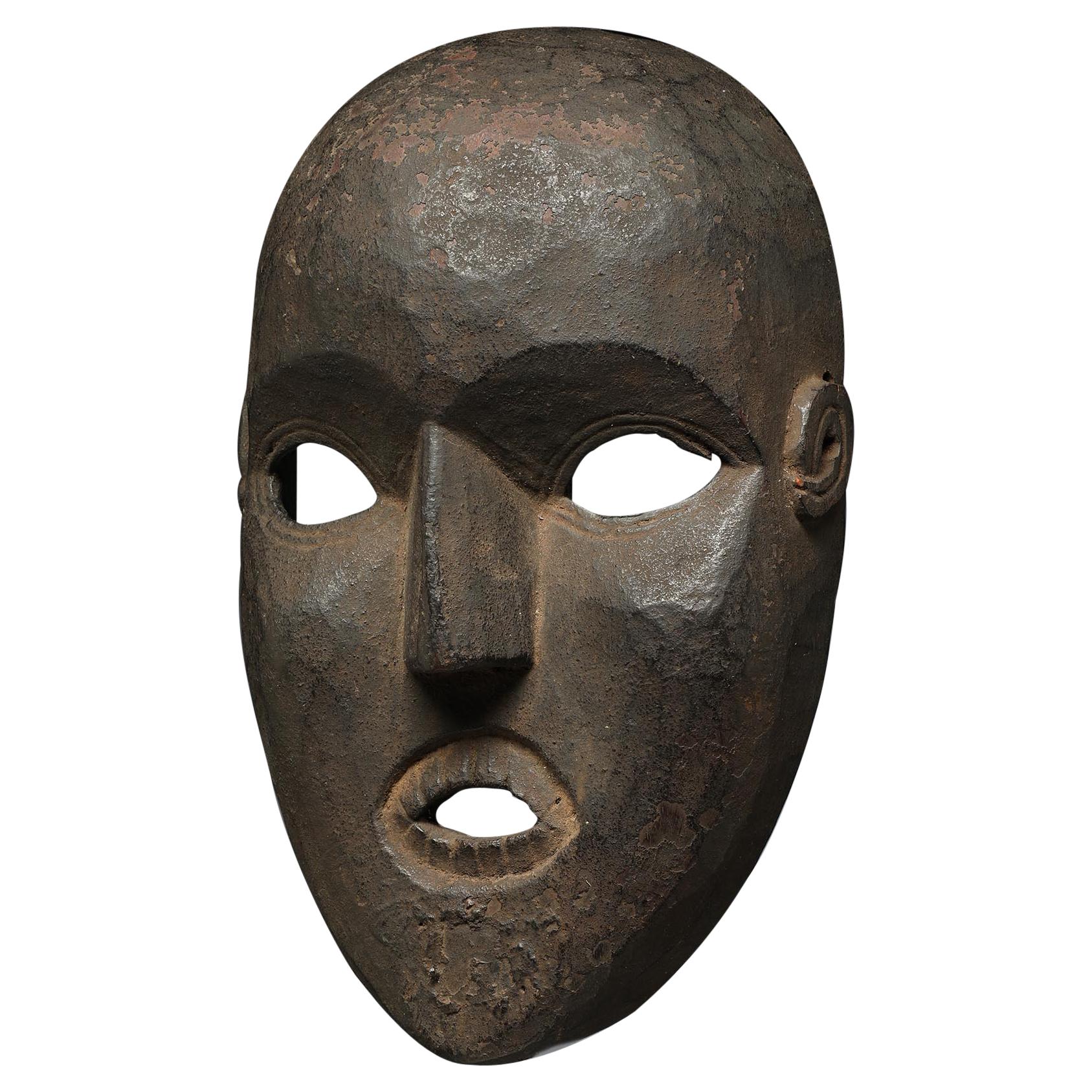 Nepal Wood Dance Mask Oval Face with Open Early 20th For Sale at 1stDibs