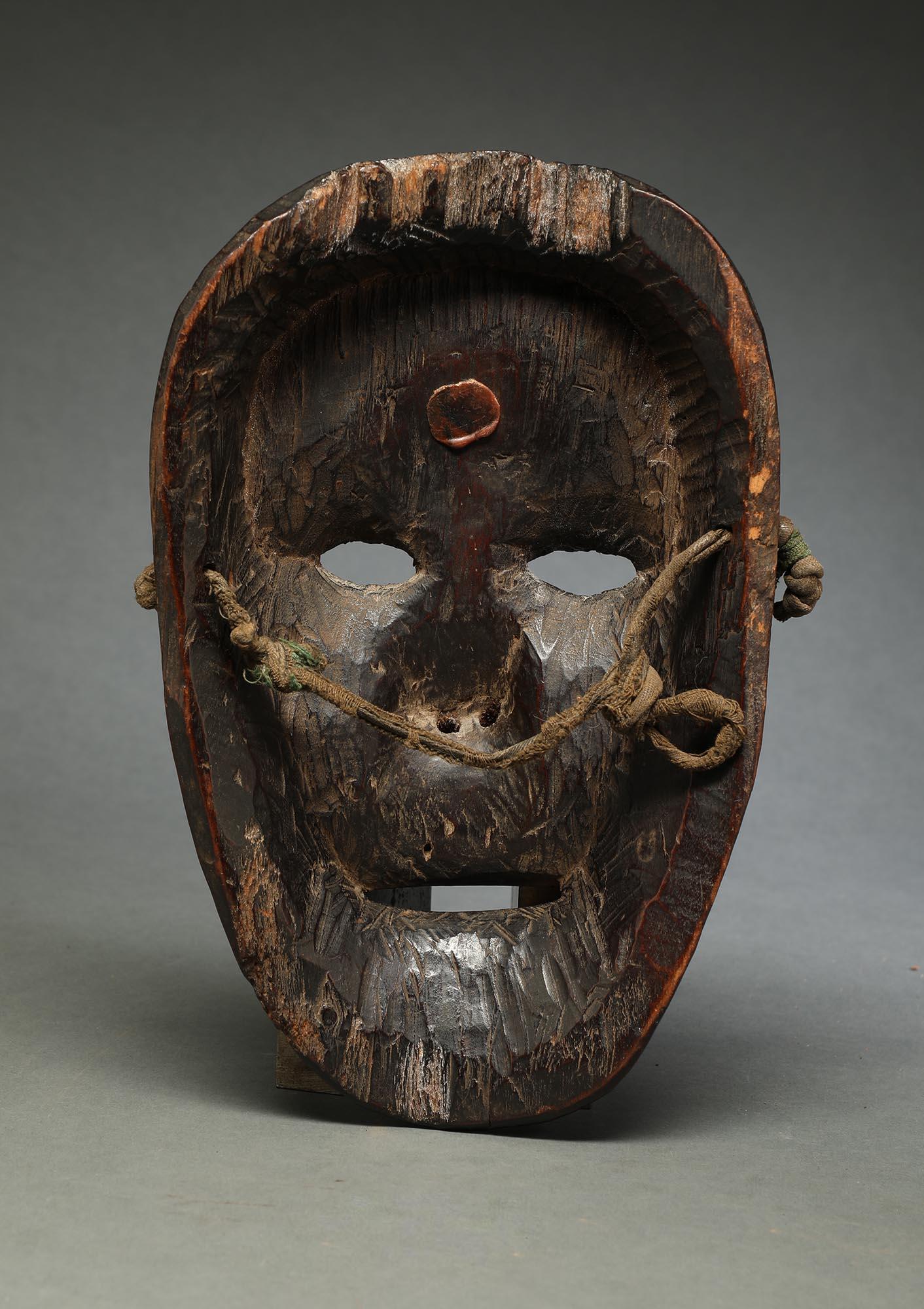 Tribal Nepal Dance Mask Oval Face with Open Mouth Teeth, Late 19th-Early 20th Century